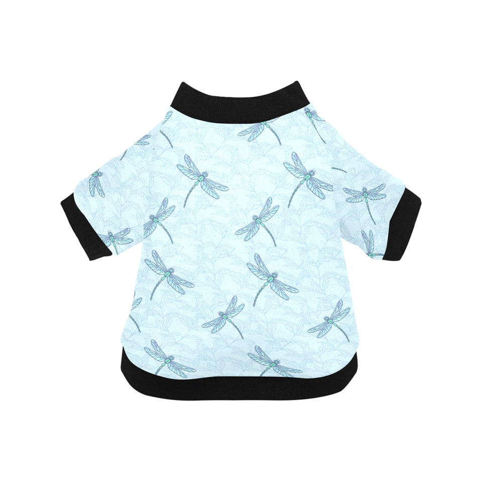 Dragonfly pattern blue background All Over Print Pet Dog Round Neck Fuzzy Shirt