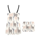 Llama Alpaca pattern Chest Sexy Pleated Two Piece Swim Dress