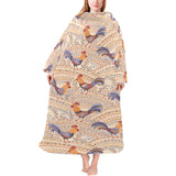 Cute rooster chicken cock floral ornament backgrou Blanket Robe with Sleeves