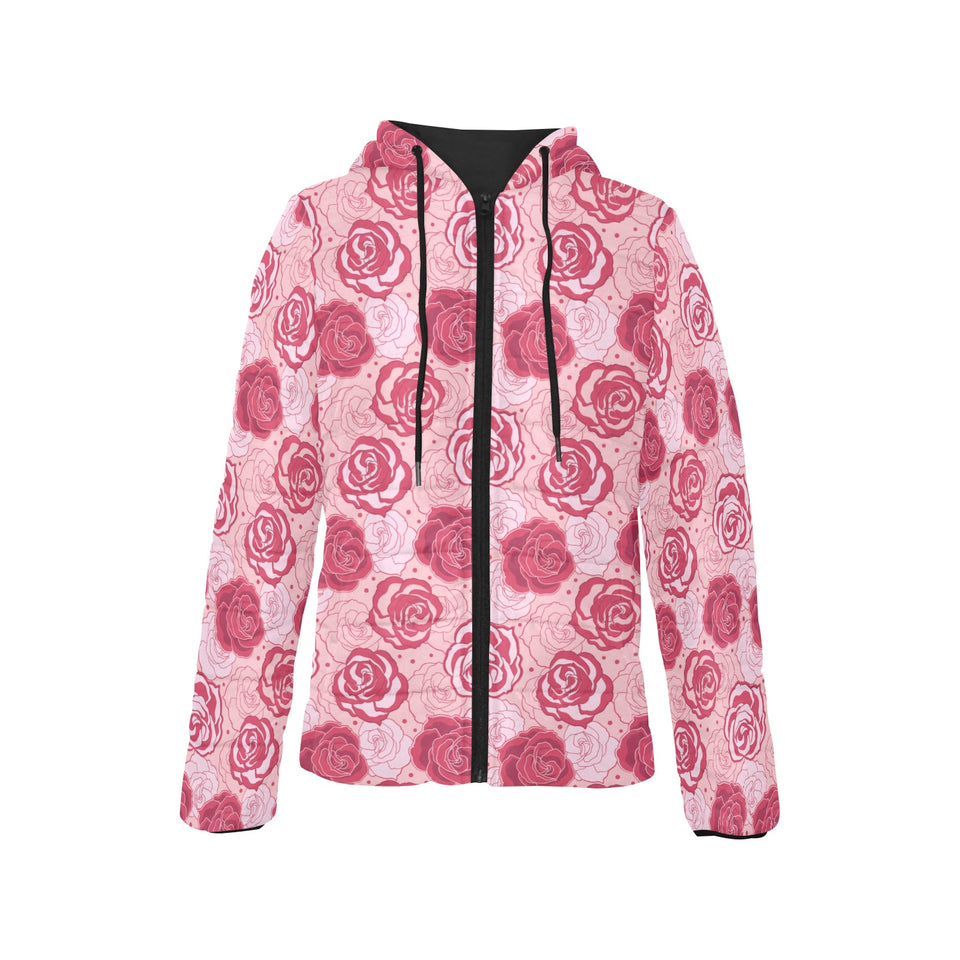 Rose Pattern Print Design 02 Women's Padded Hooded Jacket