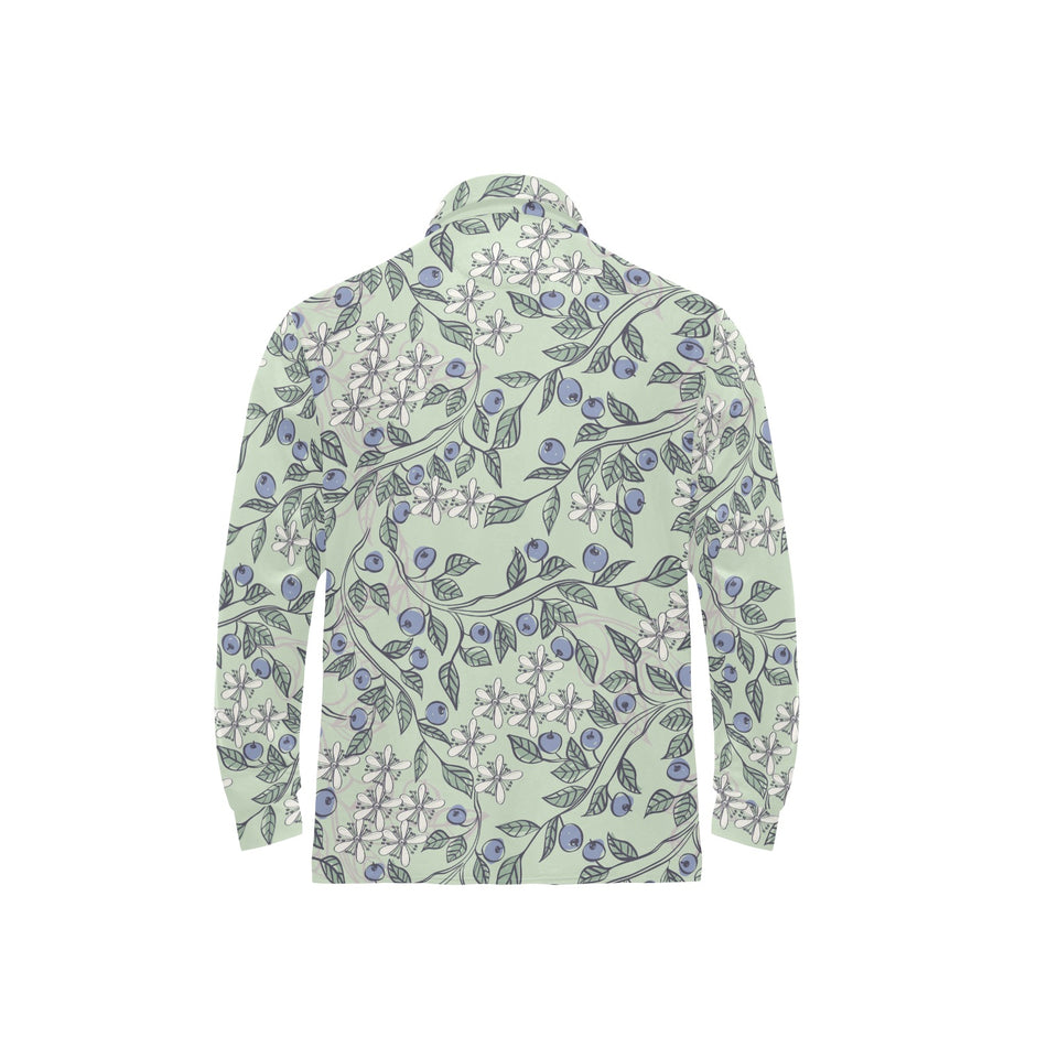 hand drawn blueberry pattern Men's Long Sleeve Polo Shirt