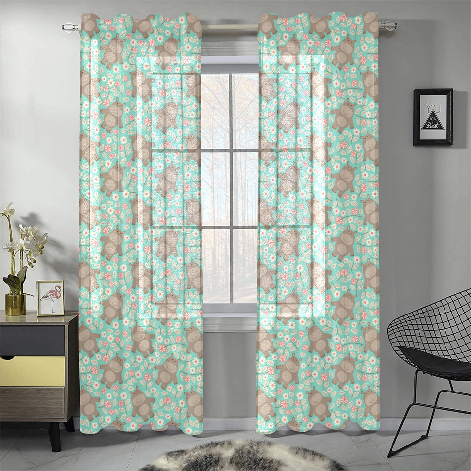 Hippopotamus Pattern Print Design 02 Gauze Curtain