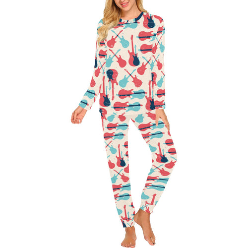 Red Blue guitar pattern Women's All Over Print Pajama Set
