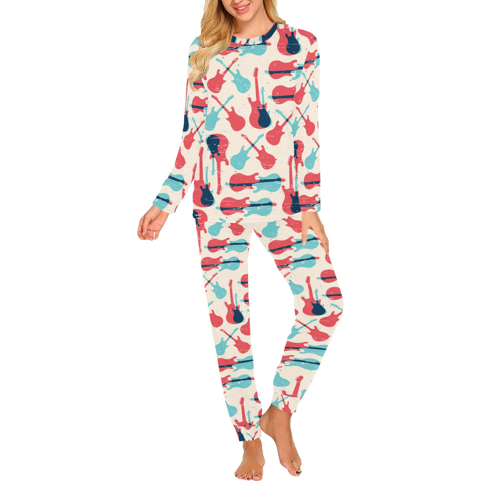 Red Blue guitar pattern Women's All Over Print Pajama Set