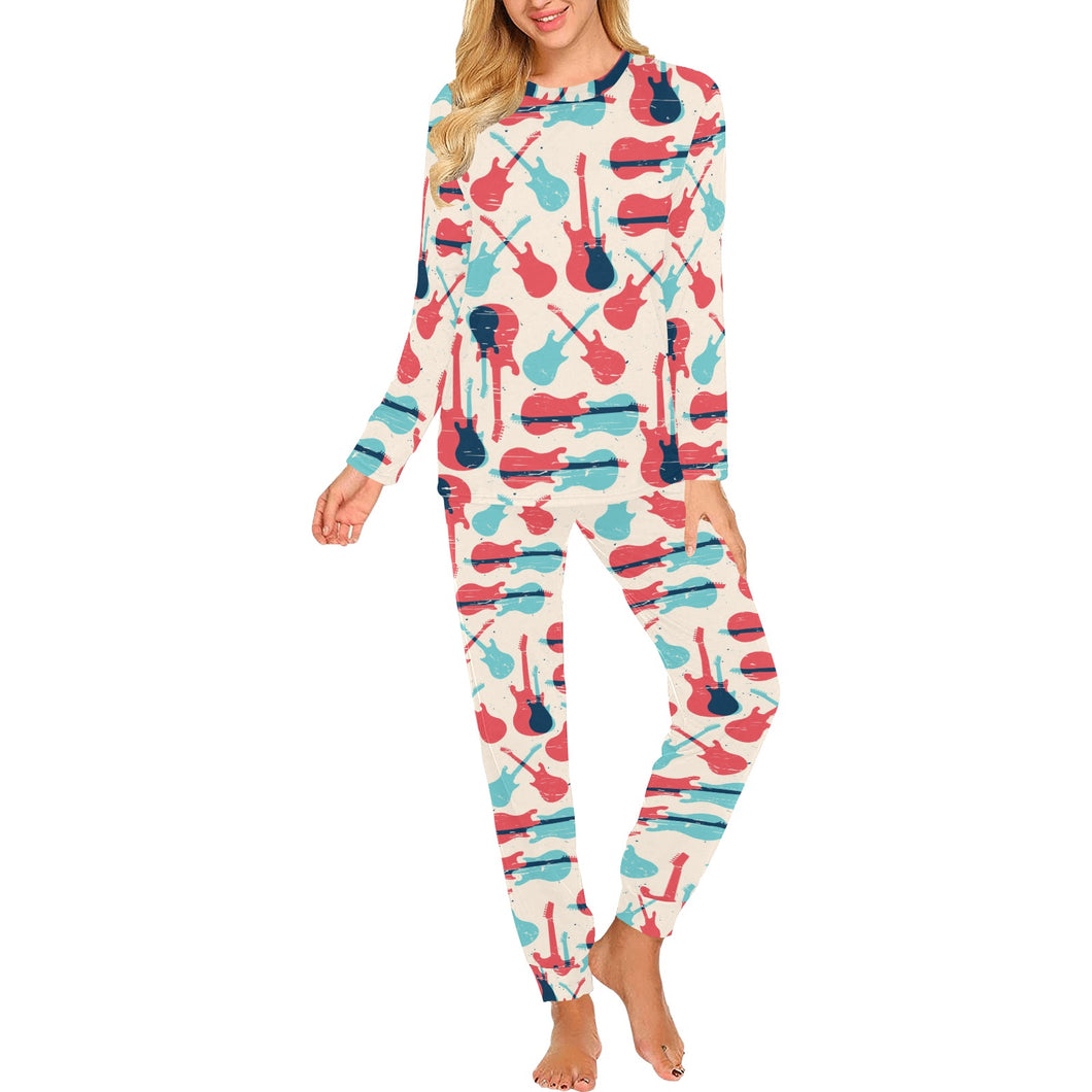 Red Blue guitar pattern Women's All Over Print Pajama Set