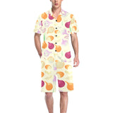 Onion garlic white red pattern Men's V-Neck Short Pajama Set