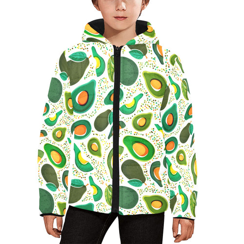 Avocado design pattern Kids' Boys' Girls' Padded Hooded Jacket
