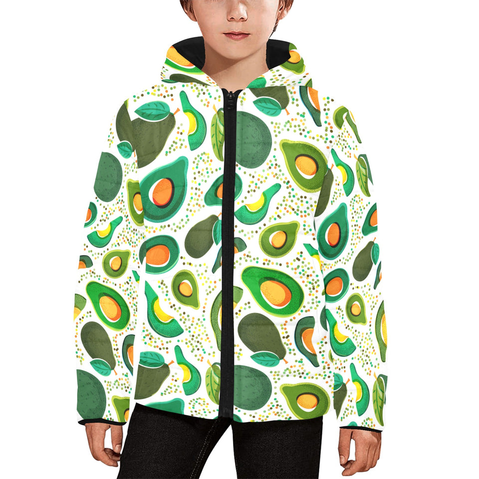 Avocado design pattern Kids' Boys' Girls' Padded Hooded Jacket