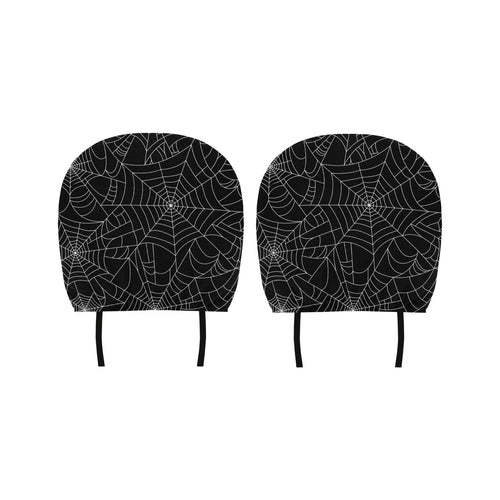 Spider web pattern Black background white cobweb Car Headrest Cover
