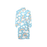 Cute rainbow clound star pattern blue background Men's Long Sleeve Belted Night Robe