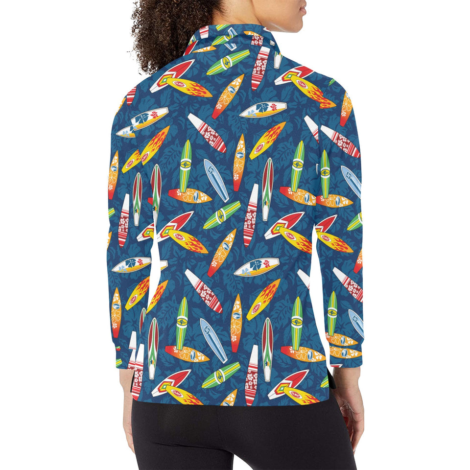 Surfboard Pattern Print Design 01 Women's Long Sleeve Polo Shirt