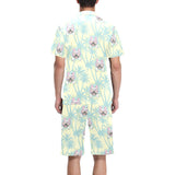 French bulldog hawaii blackground Men's V-Neck Short Pajama Set