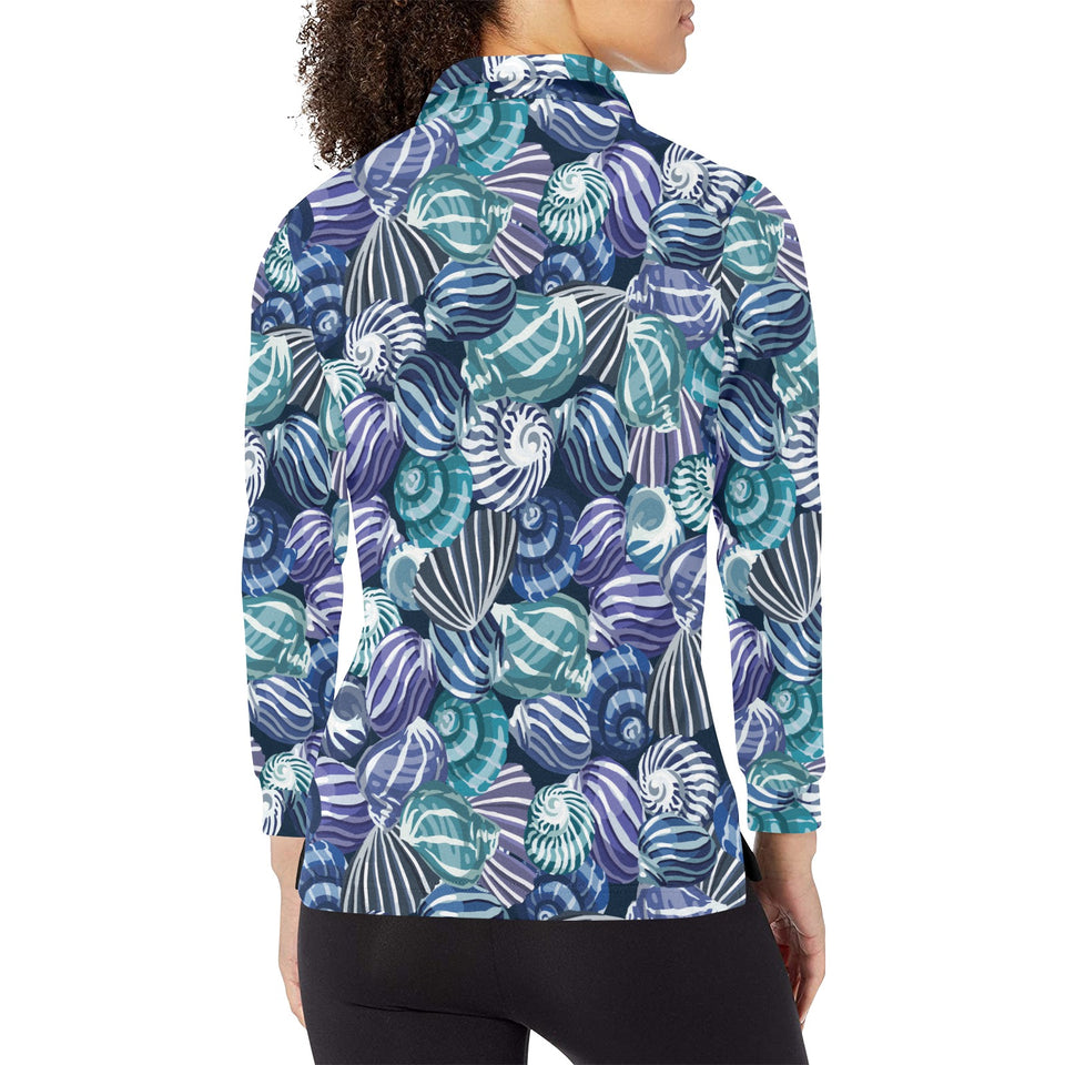 Shell design pattern Women's Long Sleeve Polo Shirt