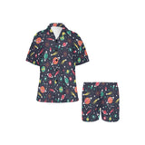 colorful space pattern planet star Women's V-Neck Short Pajama Set