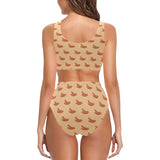Sausage Pattern Print Design 03 Chest Bowknot High Waisted Bikini Swimsuit