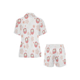 Daruma japanese wooden doll cherry blossom flower Women's V-Neck Short Pajama Set