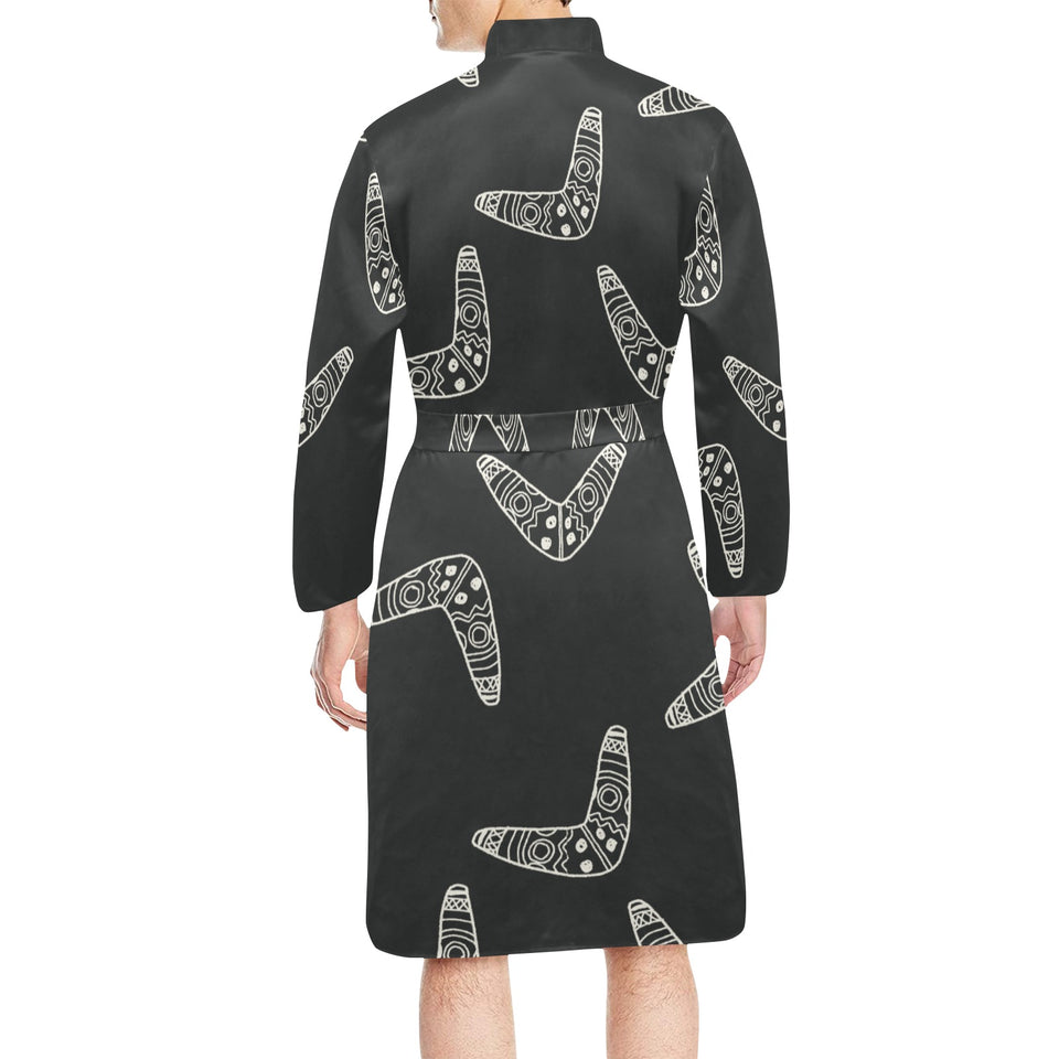 Hand drawn boomerang Australian aboriginal ornamen Men's Long Sleeve Belted Night Robe