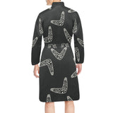 Hand drawn boomerang Australian aboriginal ornamen Men's Long Sleeve Belted Night Robe
