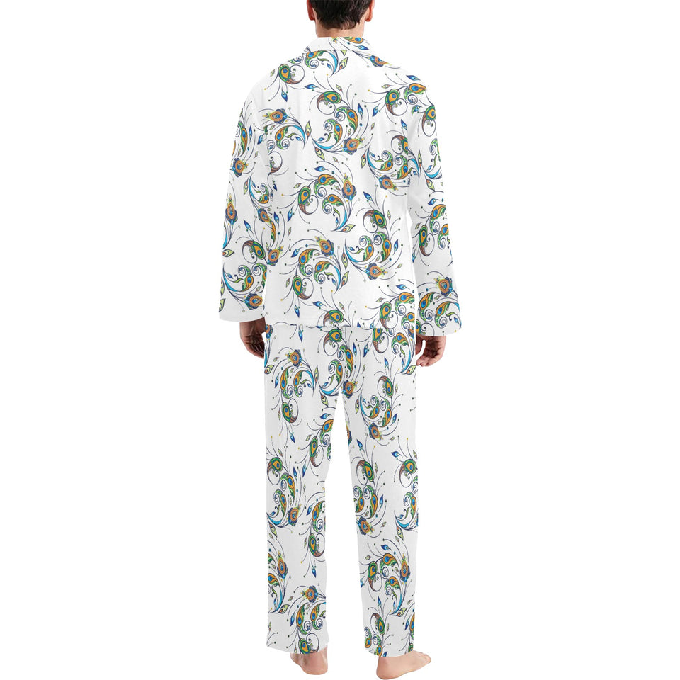 Peacock feather pattern Men's Long Pajama Set