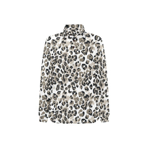 Leopard skin print pattern Women's Long Sleeve Polo Shirt