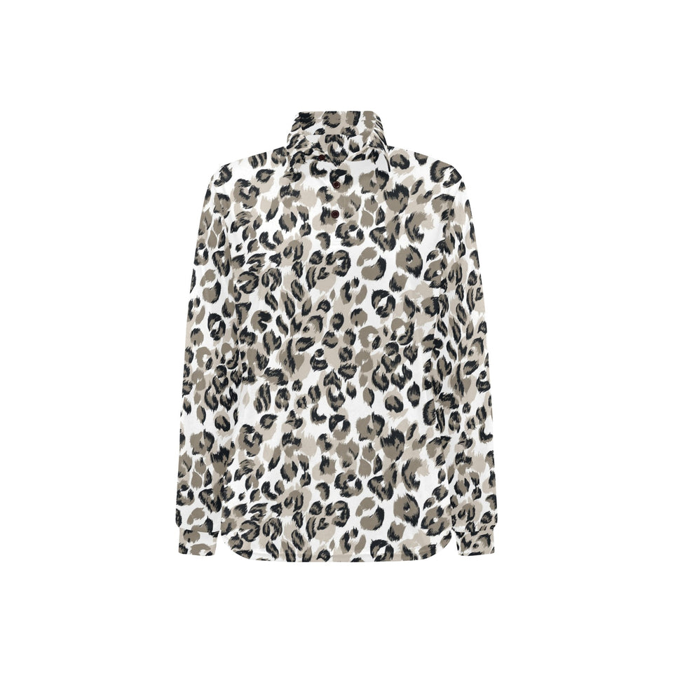 Leopard skin print pattern Women's Long Sleeve Polo Shirt
