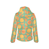 orange fruit pattern green background Women's Padded Hooded Jacket