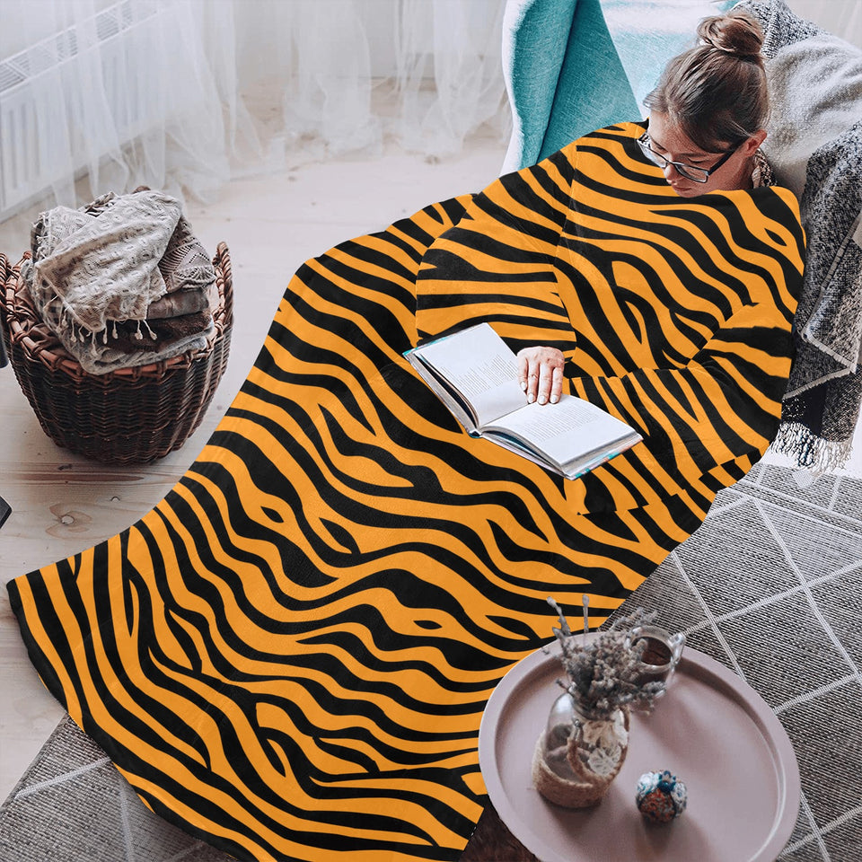Bengal tigers skin print pattern background Blanket Robe with Sleeves