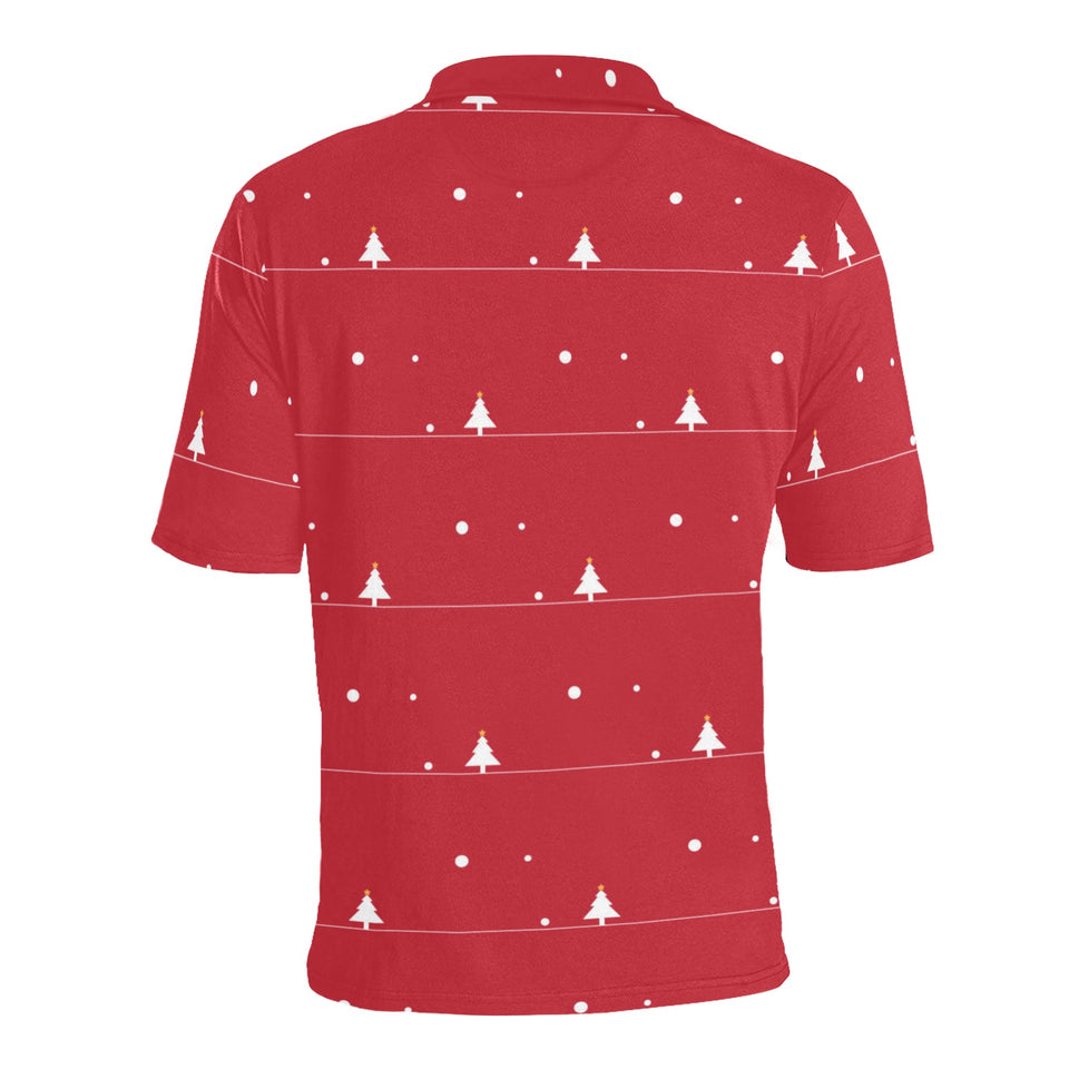 Christmas tree star snow red background Men's All Over Print Polo Shirt