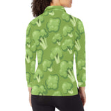 Broccoli pattern green background Women's Long Sleeve Polo Shirt