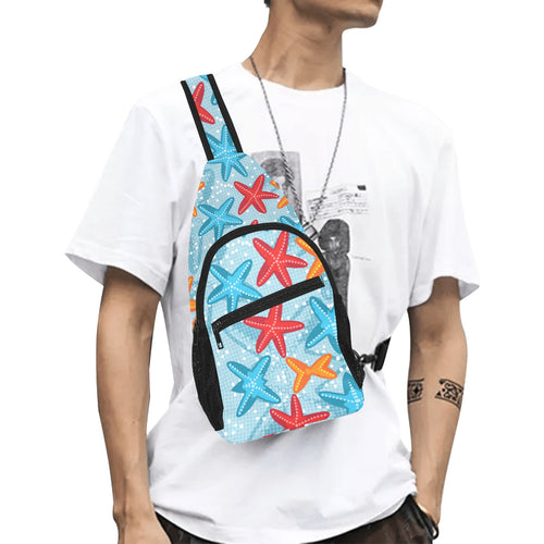 Blue red orange starfish pattern All Over Print Chest Bag