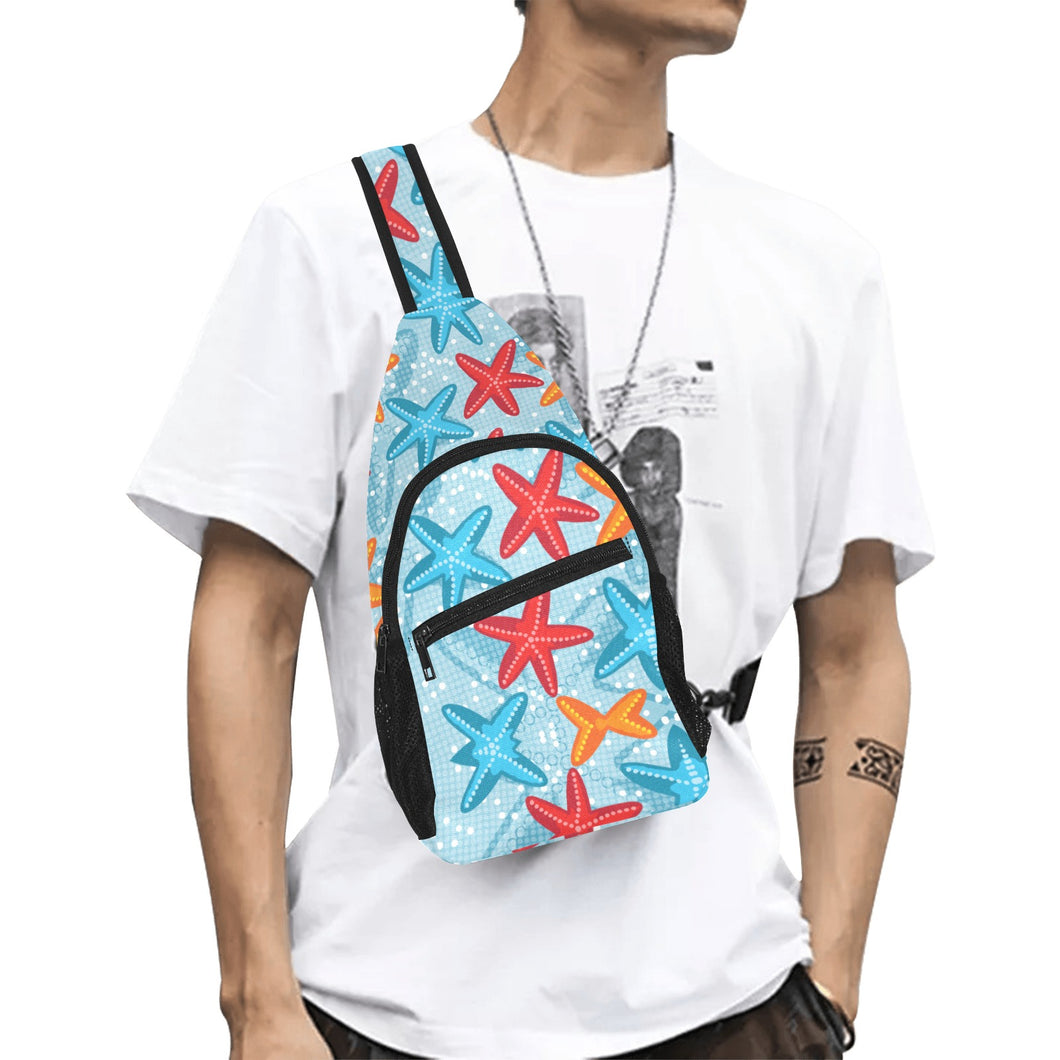 Blue red orange starfish pattern All Over Print Chest Bag