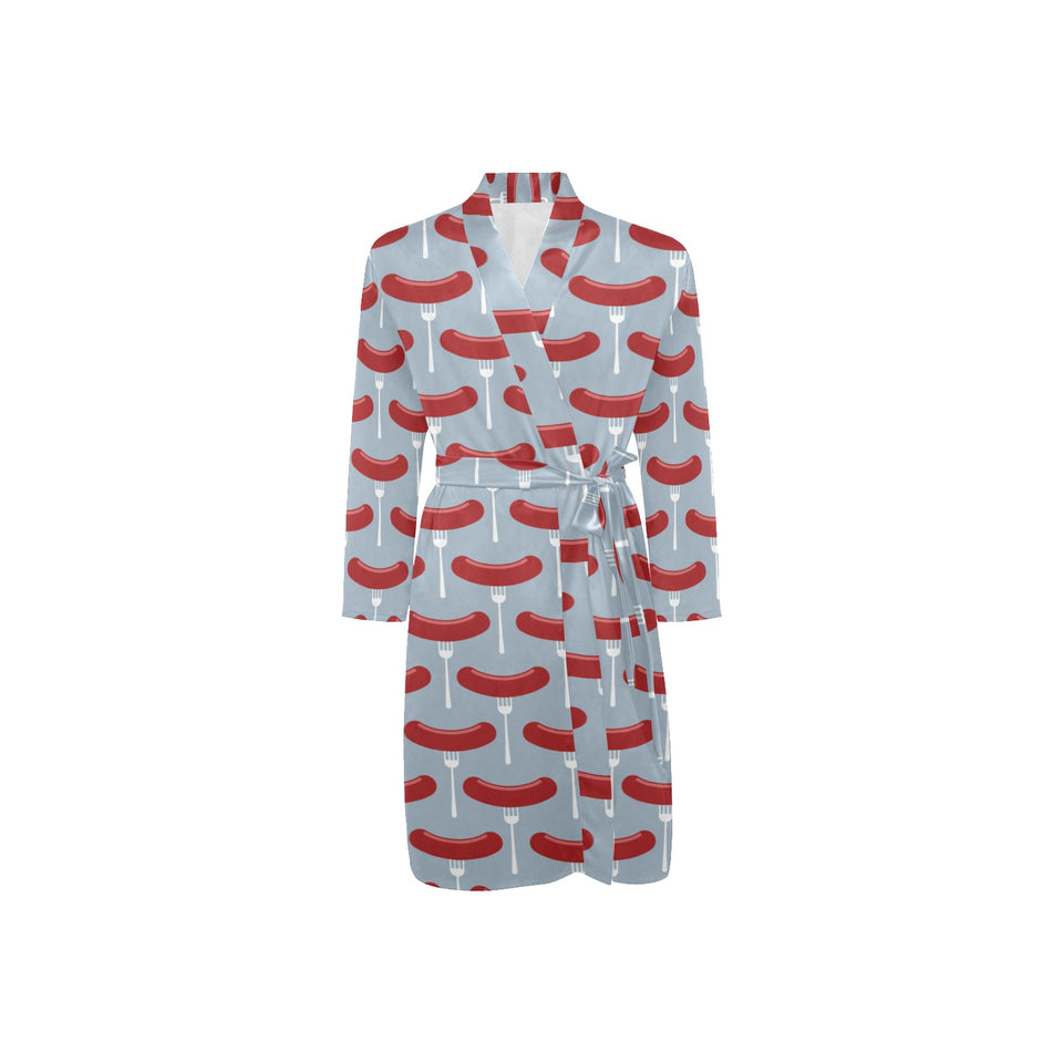 Sausage Pattern Print Design 02 Men's Long Sleeve Belted Night Robe