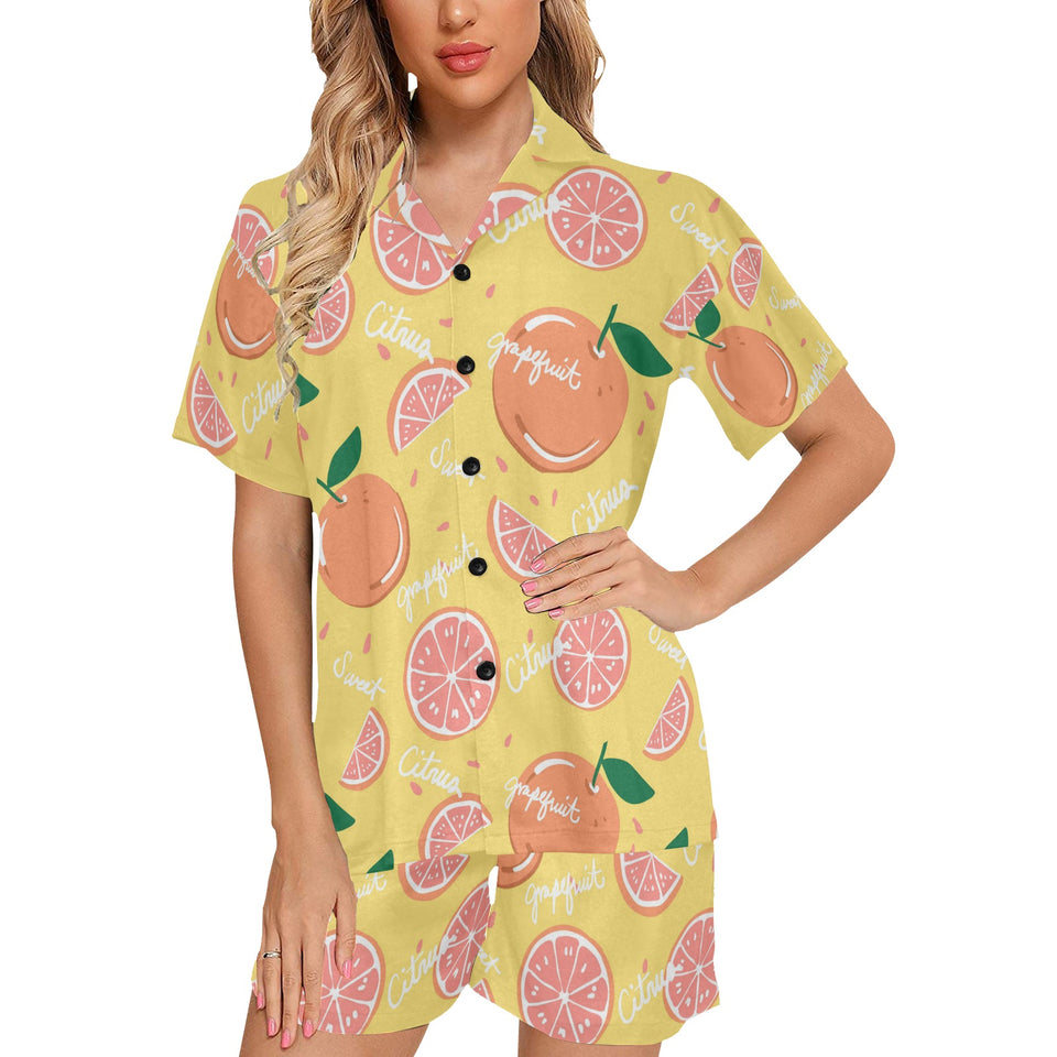 Grapefruit yellow background Women's V-Neck Short Pajama Set