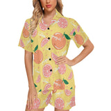 Grapefruit yellow background Women's V-Neck Short Pajama Set