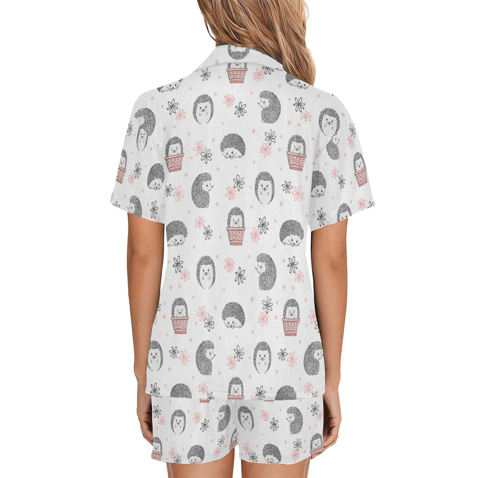 Hedgehog Pattern Print Design 02 Women's V-Neck Short Pajama Set