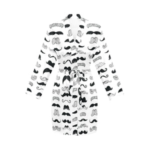 Mustache Beard Pattern Print Design 04 Women's Long Sleeve Belted Night Robe