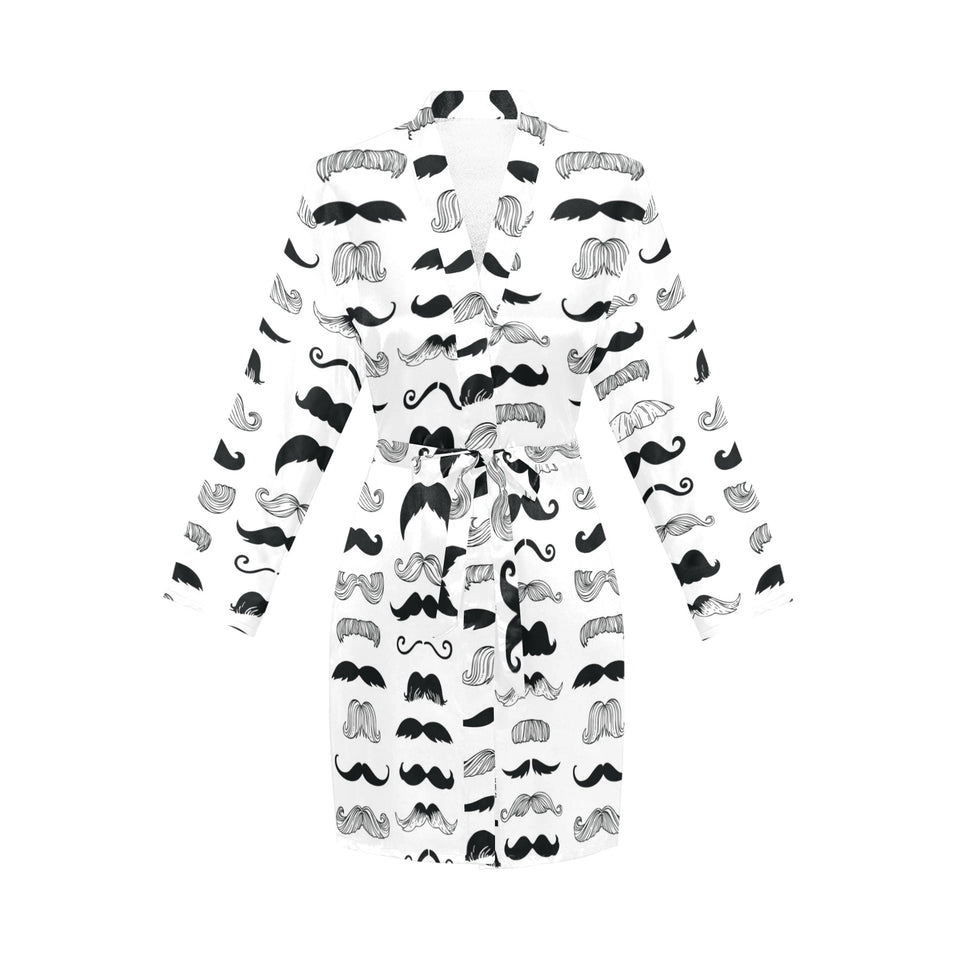 Mustache Beard Pattern Print Design 04 Women's Long Sleeve Belted Night Robe