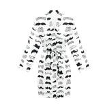 Mustache Beard Pattern Print Design 04 Women's Long Sleeve Belted Night Robe