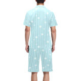 Snowflake pattern blue stripe background Men's V-Neck Short Pajama Set