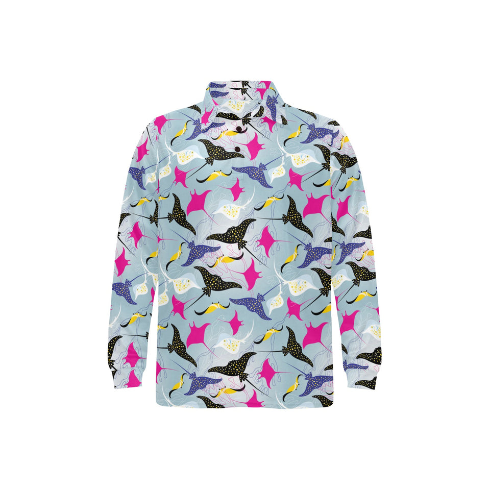 Stingray Pattern Print Design 01 Men's Long Sleeve Polo Shirt