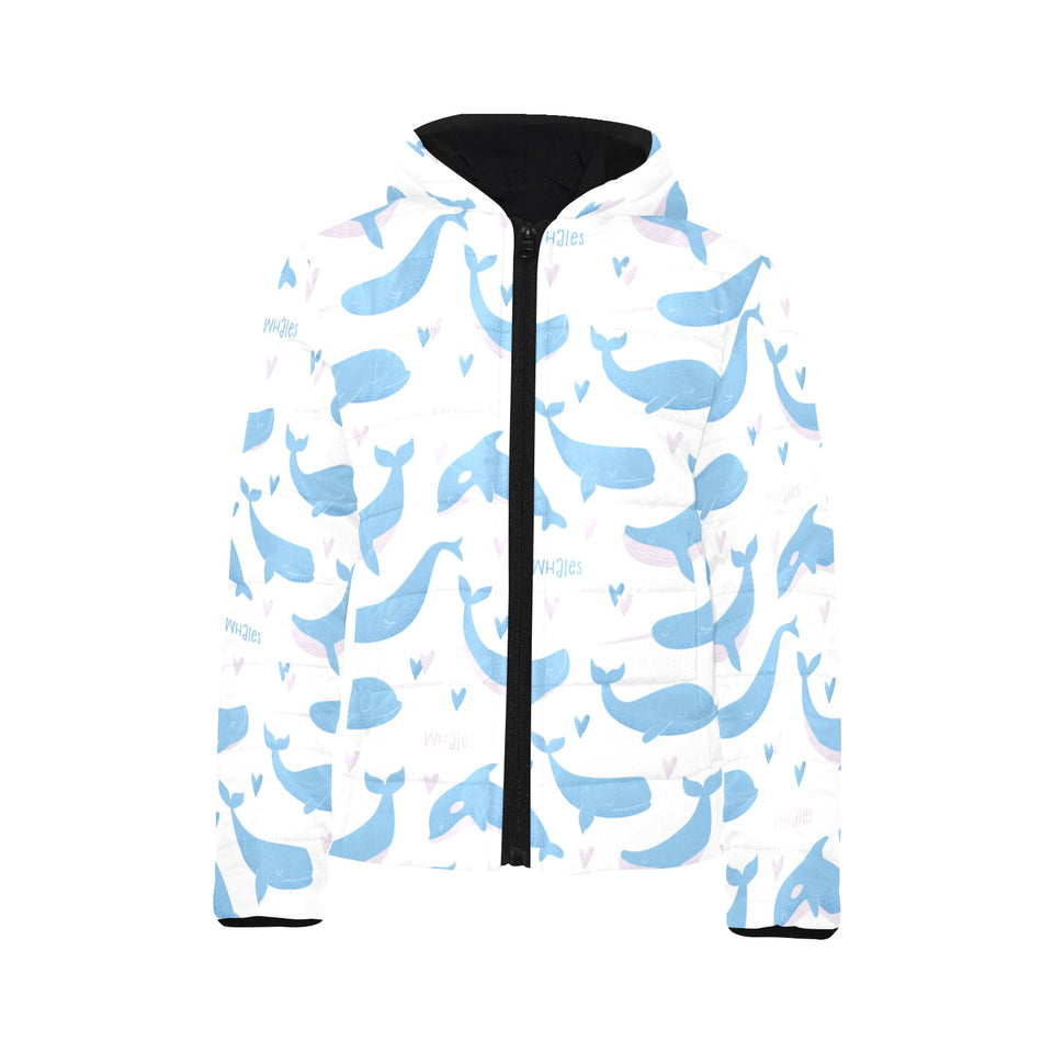 Blue whale pattern Kids' Boys' Girls' Padded Hooded Jacket