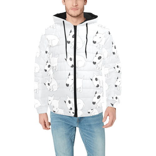 Bull Terrier Pattern Print Design 01 Men's Padded Hooded Jacket