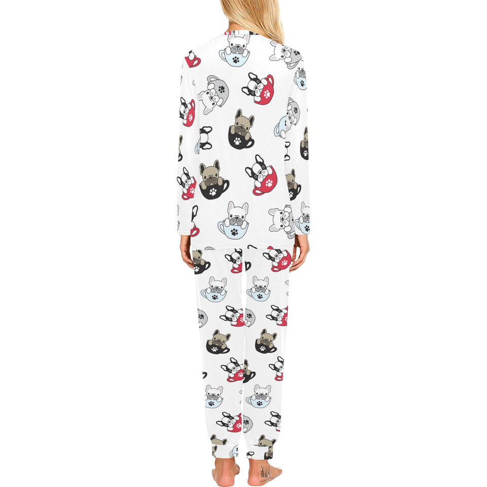 French bulldog cup paw pattern Women's All Over Print Pajama Set