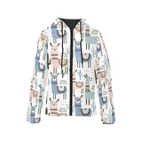 lama Alpaca cactus hand drawn pattern Women's Padded Hooded Jacket