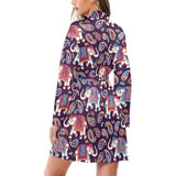 Elephant indian style ornament pattern Women's Long Sleeve Belted Night Robe