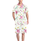 Hand drawn butterfly rose Men's V-Neck Short Pajama Set