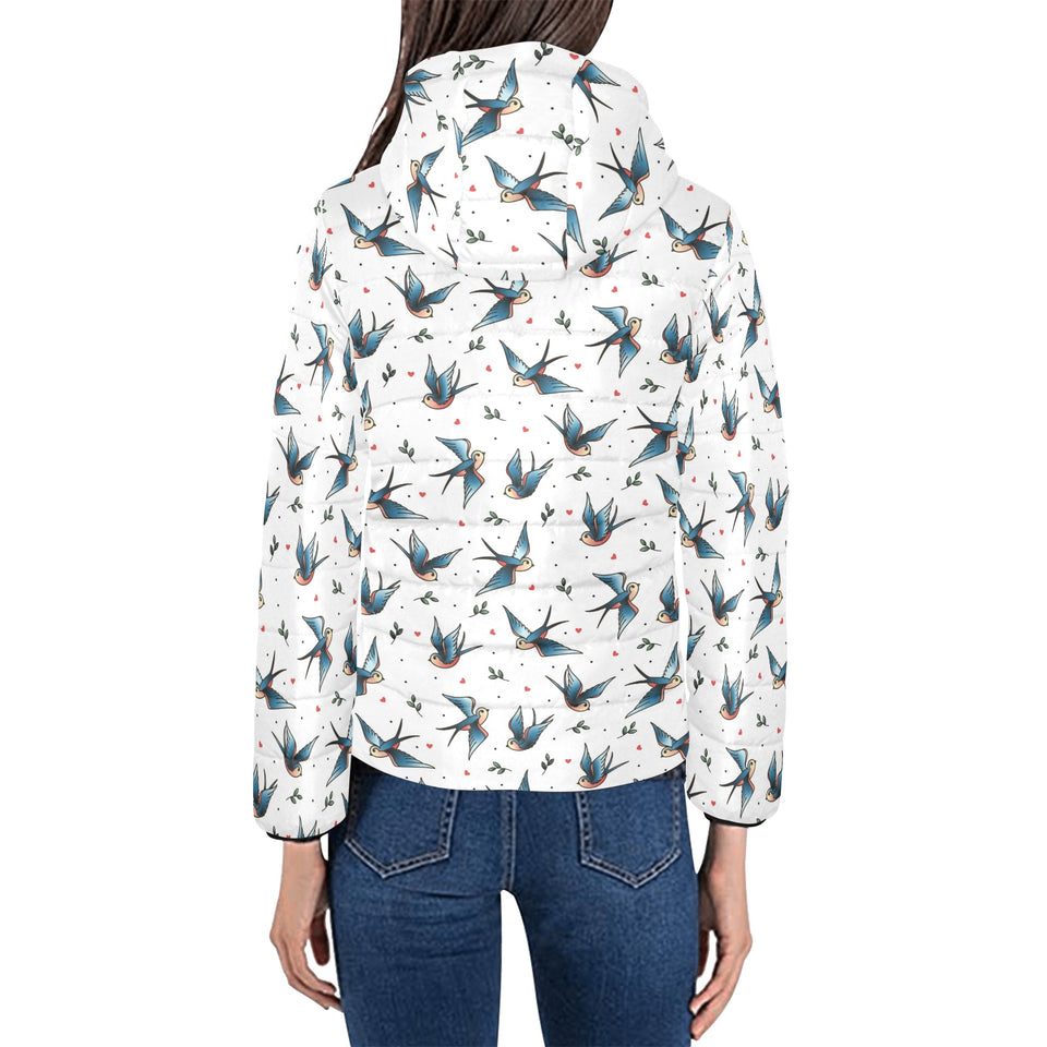 Swallow Pattern Print Design 04 Women's Padded Hooded Jacket