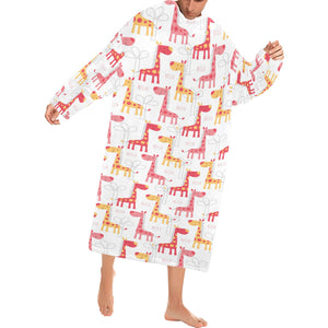 Giraffe Pattern Print Design 03 Blanket Robe with Sleeves