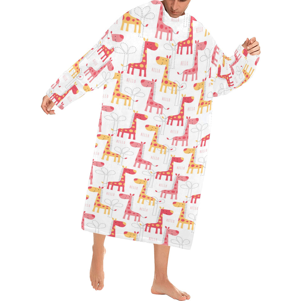 Giraffe Pattern Print Design 03 Blanket Robe with Sleeves