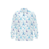 Blue Eiffel Tower Theme Pattern Print Design 01 Men's Long Sleeve Polo Shirt